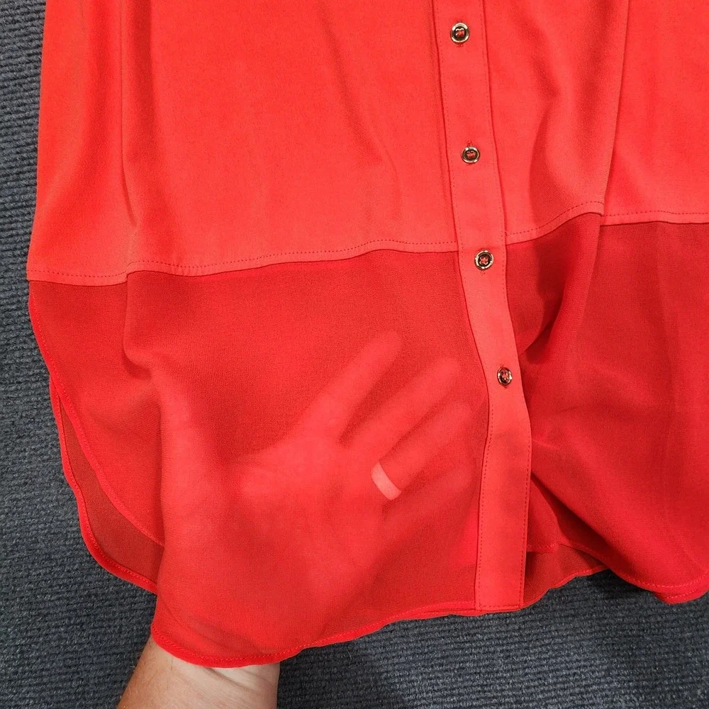 Carmen Marc Valvo Blouse Women Large Red Sheer Hem Button Front Sleeveless - Picture 8 of 8